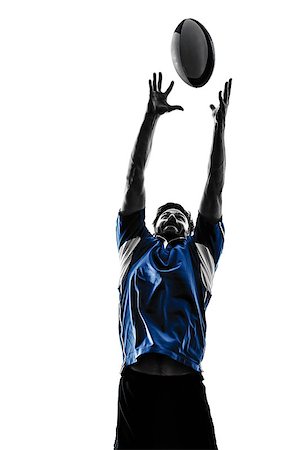 one caucasian rugby man player  in studio  silhouette isolated on white background Foto de stock - Super Valor sin royalties y Suscripción, Código: 400-08316128