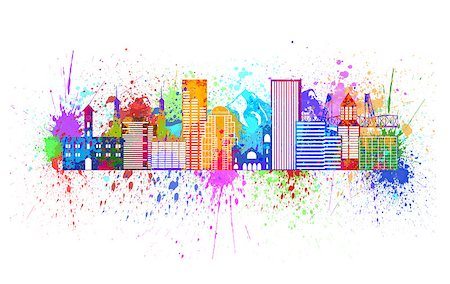 simsearch:400-07509093,k - Portland Oregon Outline Silhouette with City Skyline Downtown Panorama Paint Splatter Color Isolated on White Background Illustration Stock Photo - Budget Royalty-Free & Subscription, Code: 400-08316415