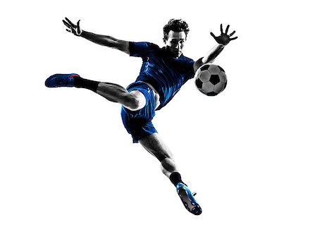 football man kicking white background - One Italian Soccer Player Man Playing Football Jumping In Silhouette White Background Stock Photo - Budget Royalty-Free & Subscription, Code: 400-08316682