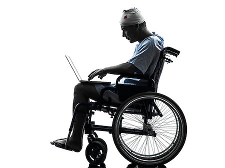 patient shadow - one injured man in wheelchair in silhouette studio on white background Foto de stock - Super Valor sin royalties y Suscripción, Código: 400-08316788