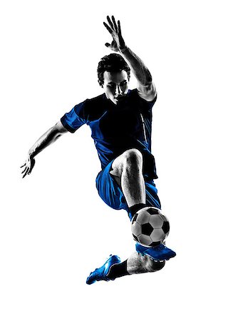 simsearch:400-08335037,k - One Italian Soccer Player Man Playing Football Jumping In Silhouette White Background Foto de stock - Royalty-Free Super Valor e Assinatura, Número: 400-08316957