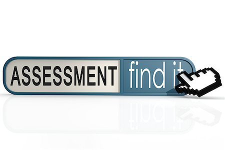 employer looking at applicant - Assessment word on the blue find it banner image with hi-res rendered artwork that could be used for any graphic design. Stock Photo - Budget Royalty-Free & Subscription, Code: 400-08316964