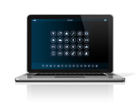 simsearch:614-06974072,k - 3D Laptop Computer - apps icons interface - isolated on white with clipping path Stock Photo - Budget Royalty-Free & Subscription, Code: 400-08317249