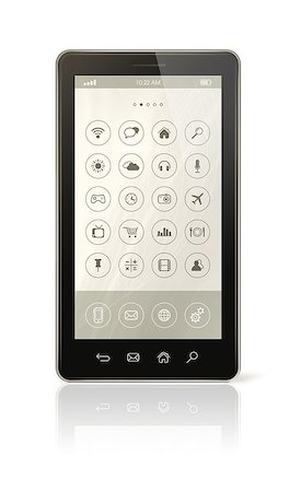 simsearch:693-06403587,k - 3D Smart phone with icons interface - isolated on white with clipping path Foto de stock - Super Valor sin royalties y Suscripción, Código: 400-08317254