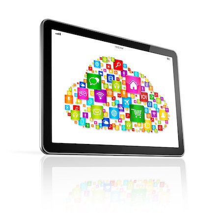 simsearch:400-08096956,k - 3D Cloud computing symbol on Digital Tablet pc - isolated on white with clipping path Stock Photo - Budget Royalty-Free & Subscription, Code: 400-08317255