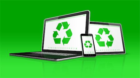 simsearch:649-06533599,k - 3D Laptop tablet PC and smartphone with a recycle symbol on screen. environmental conservation concept Stock Photo - Budget Royalty-Free & Subscription, Code: 400-08317324