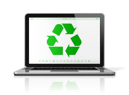simsearch:400-04274877,k - 3D Laptop computer with a recycling symbol on screen. environmental conservation concept Photographie de stock - Aubaine LD & Abonnement, Code: 400-08317326