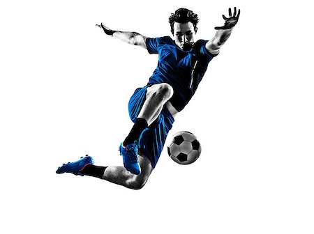 simsearch:400-08335037,k - One Italian Soccer Player Man Playing Football Jumping In Silhouette White Background Foto de stock - Royalty-Free Super Valor e Assinatura, Número: 400-08317394