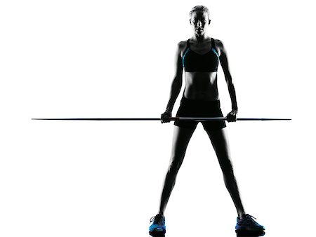 speerwerfer - one  caucasian woman Javelin thrower in silhouette isolated white background Stockbilder - Microstock & Abonnement, Bildnummer: 400-08317919