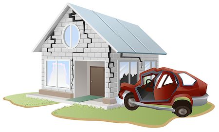 simsearch:400-07421205,k - Car crash. Car crashed into wall at home. Property insurance. Illustration in vector format Stockbilder - Microstock & Abonnement, Bildnummer: 400-08318170