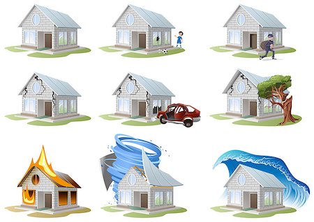 simsearch:400-08654218,k - Home insurance. Property insurance. Big set house insurance. Vector illustration concept of insurance. Photographie de stock - Aubaine LD & Abonnement, Code: 400-08318172