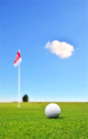 simsearch:400-03975619,k - Golf ball in front of a flag on the green Stock Photo - Budget Royalty-Free & Subscription, Code: 400-08318188