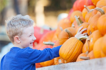 simsearch:400-07211170,k - positive smiling boy choosing pumpkin at fall festival, pumpkin patch or farmers market Photographie de stock - Aubaine LD & Abonnement, Code: 400-08318286