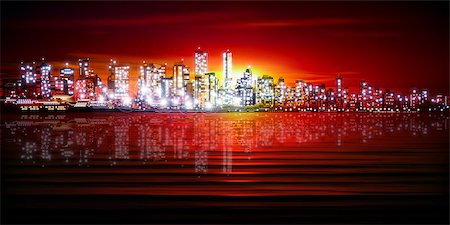 abstract red sunset background with silhouette of city vector illustration Fotografie stock - Microstock e Abbonamento, Codice: 400-08318335