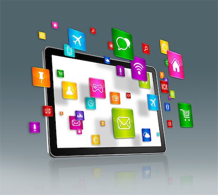 simsearch:400-08096956,k - 3D Digital Tablet with flying apps icons - isolated on grey Stock Photo - Budget Royalty-Free & Subscription, Code: 400-08318467