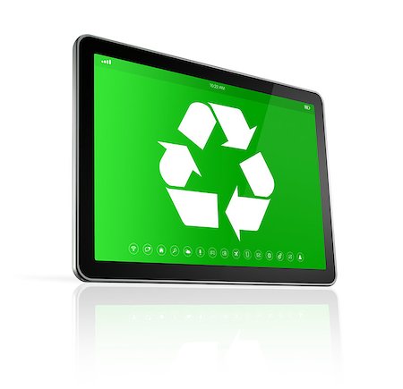 simsearch:400-04274877,k - 3D Digital tablet PC with a recycling symbol on screen. environmental conservation concept Photographie de stock - Aubaine LD & Abonnement, Code: 400-08318472