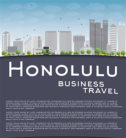 sky to paint cartoon - Honolulu Hawaii skyline with grey buildings, blue sky and copy space. Business travel concept. Vector illustration Stock Photo - Budget Royalty-Free & Subscription, Code: 400-08318488