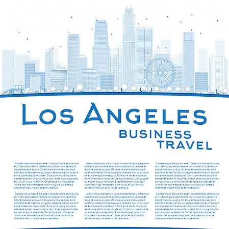 Outline Los Angeles Skyline with Blue Buildings and copy space. Business travel concept. Vector illustration Foto de stock - Super Valor sin royalties y Suscripción, Código: 400-08318495