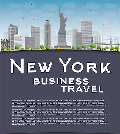 New York city skyline with blue sky, clouds and copy space. Business travel concept. Vector illustration Stock Photo - Budget Royalty-Free & Subscription, Code: 400-08318498