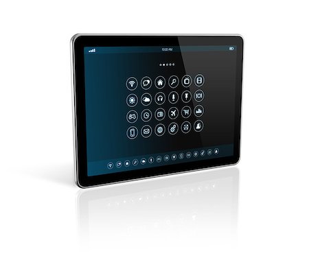 3D digital tablet with apps icons interface - isolated on white with clipping path Stock Photo - Budget Royalty-Free & Subscription, Code: 400-08318689