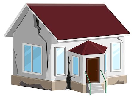 damaged roof - House destroyed. Cracks in walls of home. Property insurance. Errors construction. Isolated on white vector illustration Stock Photo - Budget Royalty-Free & Subscription, Code: 400-08318802