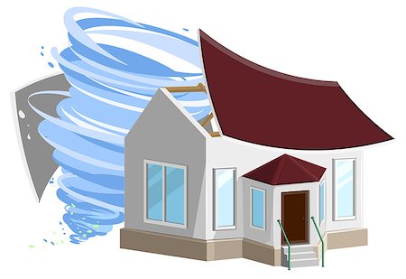 simsearch:400-05749346,k - Hurricane destroyed roof of house. Property insurance.. Isolated on white vector illustration Stockbilder - Microstock & Abonnement, Bildnummer: 400-08318874