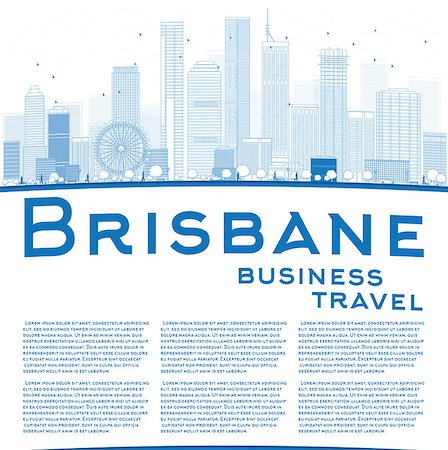 simsearch:400-08294311,k - Outline Brisbane skyline with blue building and copy space. Business travel concept. Vector illustration Foto de stock - Super Valor sin royalties y Suscripción, Código: 400-08318892