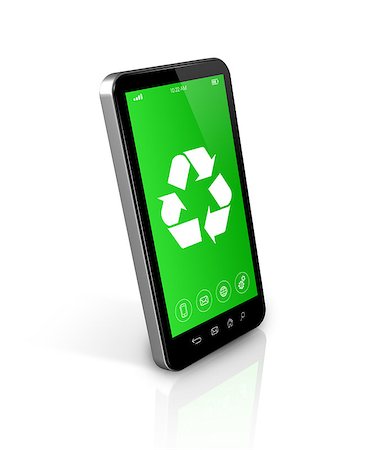 simsearch:649-06533599,k - 3D Smartphone with a recycling symbol on screen. environmental conservation concept Stock Photo - Budget Royalty-Free & Subscription, Code: 400-08319056