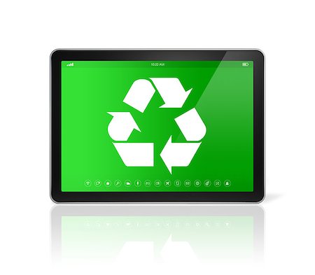 simsearch:400-04274877,k - 3D Digital tablet PC with a recycling symbol on screen. environmental conservation concept Photographie de stock - Aubaine LD & Abonnement, Code: 400-08319061