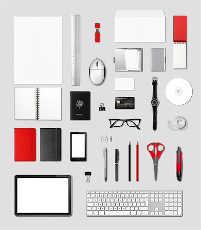 simsearch:400-08317105,k - Office supplies mockup template, isolated on grey background Stock Photo - Budget Royalty-Free & Subscription, Code: 400-08319358