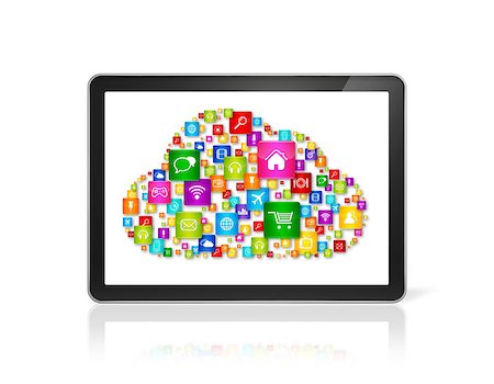 simsearch:400-07223131,k - 3D Cloud computing symbol in Tablet pc computer - front view - isolated on white Photographie de stock - Aubaine LD & Abonnement, Code: 400-08319363