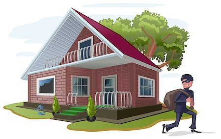 simsearch:400-05729571,k - Thief robbed country house. Property insurance. Illustration in vector format Stock Photo - Budget Royalty-Free & Subscription, Code: 400-08319473