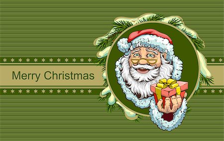 Santa Claus holding box with gift. Christmas greeting card template. Isolated illustration in vector format Stock Photo - Budget Royalty-Free & Subscription, Code: 400-08319564