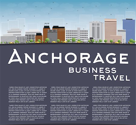 simsearch:400-08336131,k - Anchorage (Alaska) Skyline with Grey Buildings, Blue Sky and copy space. Business travel concept. Vector Illustration Stock Photo - Budget Royalty-Free & Subscription, Code: 400-08319565