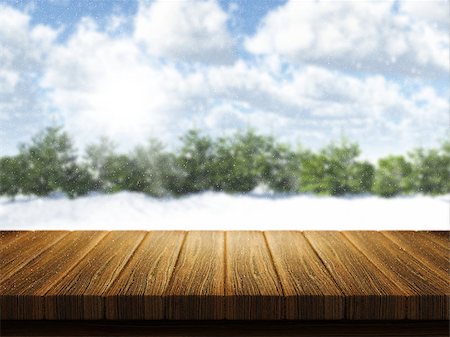 simsearch:400-09068018,k - 3D render of a wooden table with Christmas snowy landscape defocussed in the background Stock Photo - Budget Royalty-Free & Subscription, Code: 400-08319961