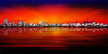 abstract red blue sunset background with silhouette of city vector illustration Stock Photo - Budget Royalty-Free & Subscription, Code: 400-08320016