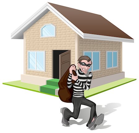 simsearch:400-05729571,k - Robber in mask carries bag. Thief robs house. Property insurance. Illustration in vector format Stock Photo - Budget Royalty-Free & Subscription, Code: 400-08320022