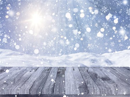 simsearch:400-09068018,k - 3D render of a wooden table with a snowy scene in the background Stock Photo - Budget Royalty-Free & Subscription, Code: 400-08320171