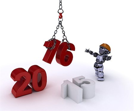 simsearch:400-06560748,k - 3D render of a Robot bringing in the new year Foto de stock - Royalty-Free Super Valor e Assinatura, Número: 400-08320243