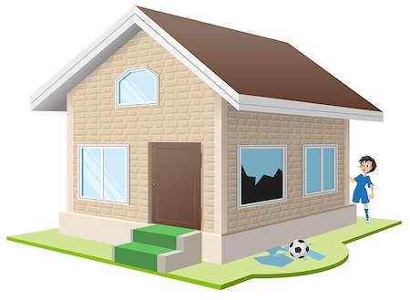 Boy broke window. Property insurance. Illustration in vector format Stock Photo - Budget Royalty-Free & Subscription, Code: 400-08320255
