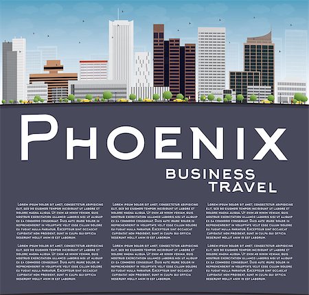 simsearch:400-08294311,k - Phoenix Skyline with Grey Buildings, Blue Sky and copy space. Business travel concept. Vector Illustration Foto de stock - Super Valor sin royalties y Suscripción, Código: 400-08320267