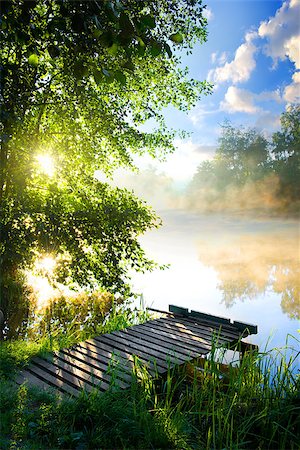 Fishing pier on river in the morning Stock Photo - Budget Royalty-Free & Subscription, Code: 400-08334030