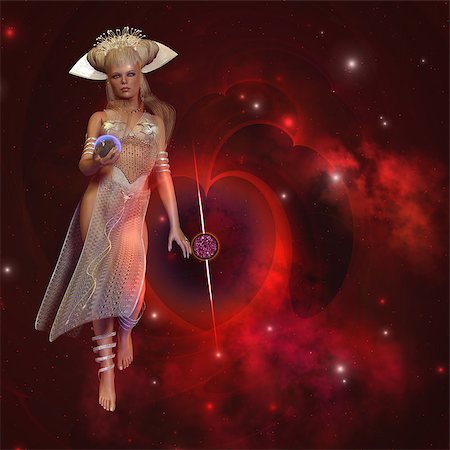 simsearch:400-08500630,k - Goddess of the stars stands near a large star-shaped nebula with the Earth planet in her hand. Foto de stock - Super Valor sin royalties y Suscripción, Código: 400-08334046