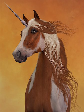 simsearch:400-06861765,k - The beauty and majesty of a sorrel pinto unicorn stand out against a golden background. Photographie de stock - Aubaine LD & Abonnement, Code: 400-08334050