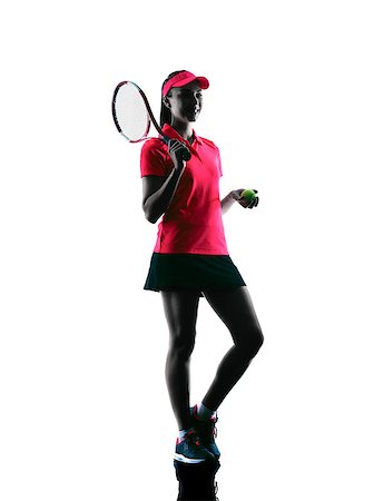 one woman tennis player sadness in studio silhouette isolated on white background Photographie de stock - Aubaine LD & Abonnement, Code: 400-08334199
