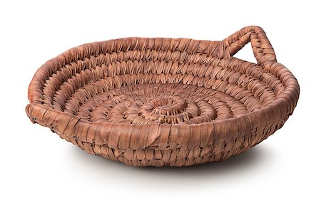 rustic tray - Wicker plate isolated on a white background Stock Photo - Budget Royalty-Free & Subscription, Code: 400-08334399