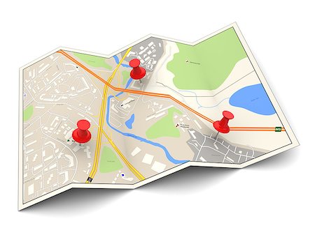 simsearch:625-00898537,k - 3d illustration of city map with three red pins Stock Photo - Budget Royalty-Free & Subscription, Code: 400-08334638
