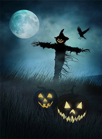 spooky field - Silhouette of a scarecrow in fields of  grass at night Stock Photo - Budget Royalty-Free & Subscription, Code: 400-08335317