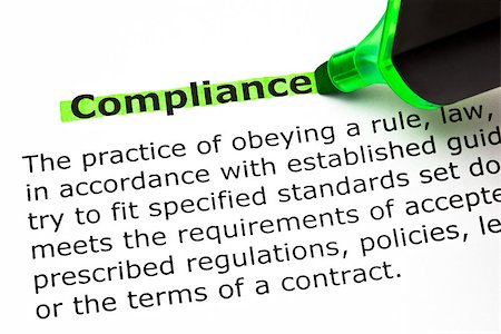 simsearch:400-08196033,k - Definition of the word Compliance, highlighted with green felt tip pen. Stock Photo - Budget Royalty-Free & Subscription, Code: 400-08335486