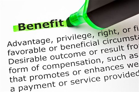 simsearch:400-05034438,k - Definition of the word Benefit, highlighted with green marker. Stock Photo - Budget Royalty-Free & Subscription, Code: 400-08335489